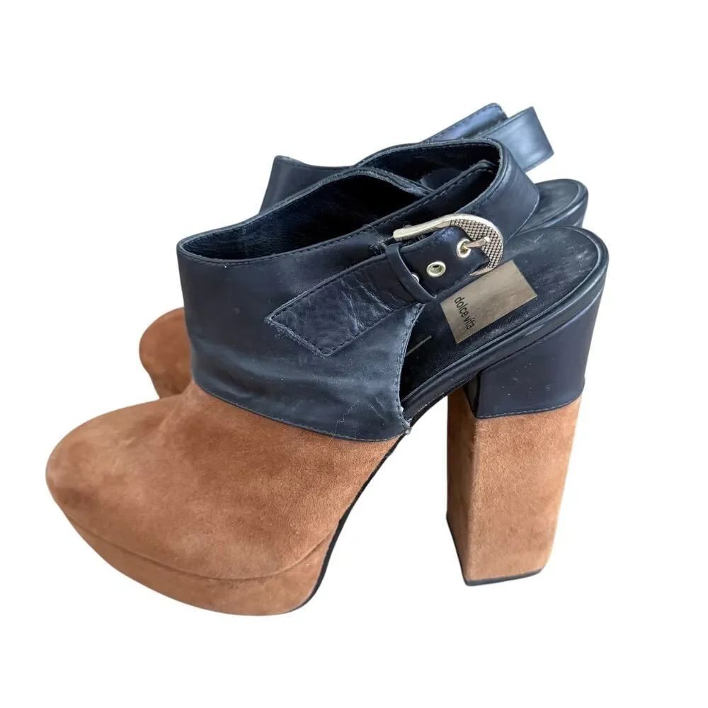 Dolce Vita Joanna Heels Platform Black Brown Suede Leather Shoes Womens 9 - Picture 6 of 12